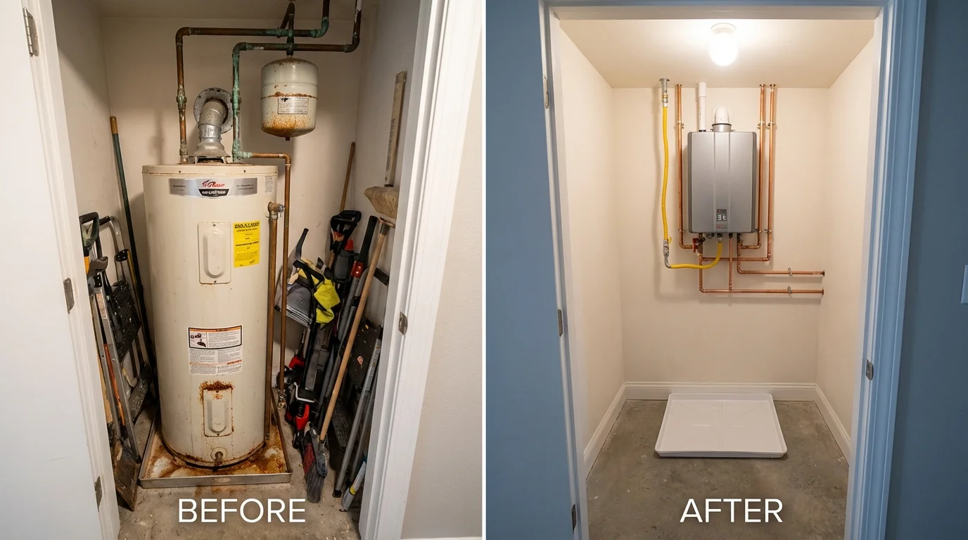 Tank water heater versus wall-mounted tankless unit comparison for Waller, TX homeowners