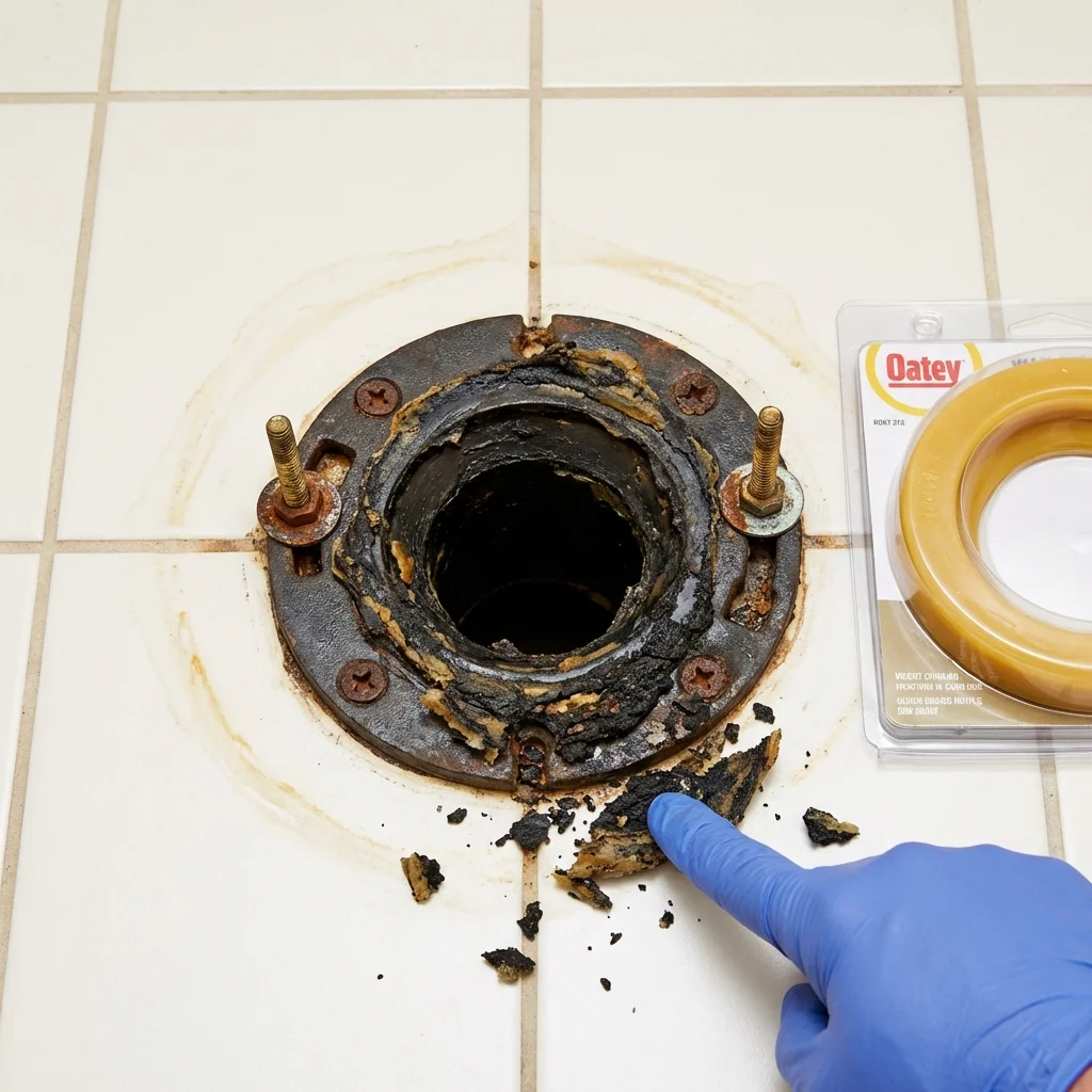 Failed wax ring showing water seepage at the base of a toilet in a Waller, TX home